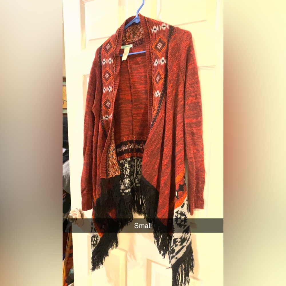 Maurices Red and Black Patterned Cardigan